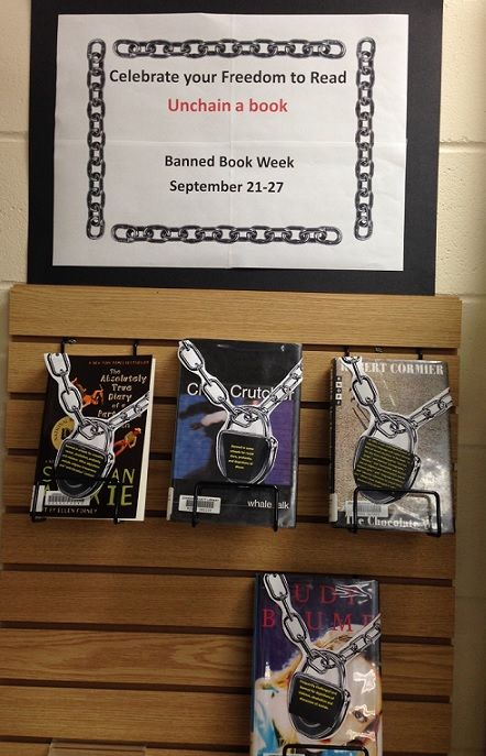 … Book Week Display, Banned Books Week Display, Banned Book Week, Bookstore Ideas, Books Display, Teen Book, School Library Displays, Middle School Libraries, Library Book Displays