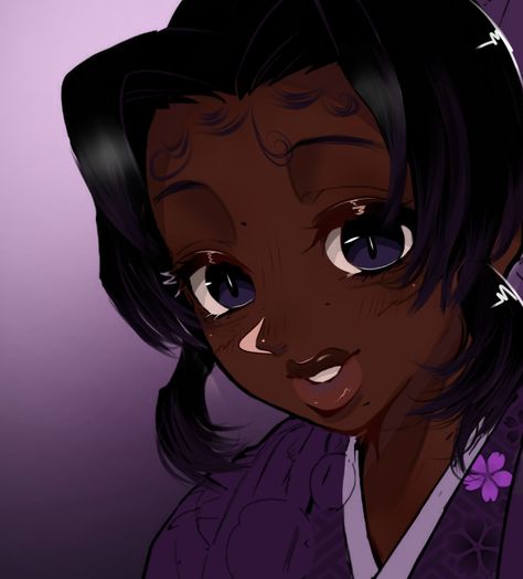 Black Shinobu, Shinobu Pfp Manga Colored, Blasian Kimetsu No Yaiba, Black Shinobu Pfp, Shinobu Manga Icon Colored, Poc Drawings, Blasian Edit, Pro Black Art, Animated Pfp