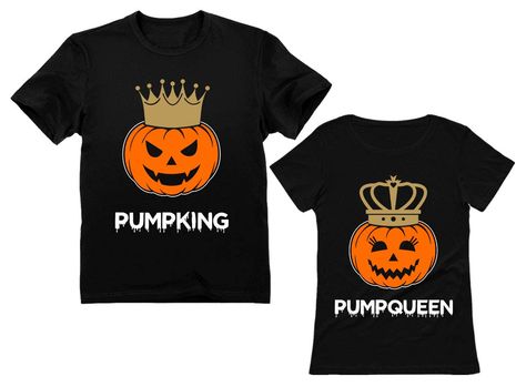 PRICES MAY VARY. Pumpking & Pumpqueen; Put together an easy last minute matching Halloween costume for couples. A nice casual his and hers outfit that is comfortable for all-night wear Couple gift ideas; makes a nice present for girlfriend and boyfriend, mom and dad, husband and wife or any couples. Good costume idea for family Halloween party Feature: quality basic wear printed garment; Comfort style made of friendly material, soft, comfortable and breathable. Casual and standard fit ideal for Couples Halloween Shirts, Family Halloween Party, Matching Halloween, Couples Halloween, Horror Nights, Matching Couple Shirts, Dad Daughter, Matching Couple, Halloween Shirts