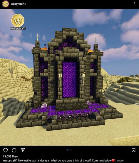 Nether Minecraft, Nether Portal Design, Minecraft Temple, Minecraft Portal, Nether Portal, Minecraft Statues, Portal Design, Minecraft Structures, Bangunan Minecraft