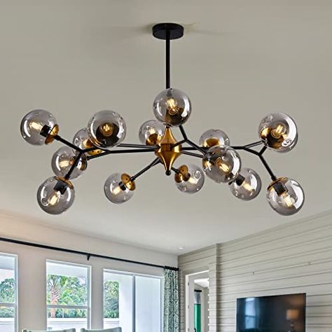 Different Light Bulbs, Chandelier Mid Century, Mid Century Modern Chandelier, Glass Globe Pendant Light, Metal Ceiling Lighting, Large Chandelier, Bedroom Foyer, Gold Fixtures, Light Hanging