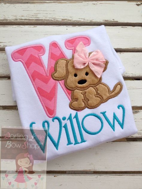 Puppy shirt or bodysuit for birthday or everyday -- Puppy Party -- shirt for girls in pinks and aquas Puppy Party Theme, Puppy Pawty, Puppy Birthday Parties, Puppy Paw, Second Birthday Ideas, Puppy Birthday, Dog Birthday Party, Puppy Paws, Bow Shop