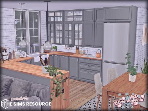 The Sims Resource - Grin The Sims 4 Kitchen, Sims 4 Kitchen Cabinets, Sims4 Furniture, Sims Rooms, Living Room Sims 4, Tropical Kitchen, Paris Kitchen, Sims 4 Kitchen, Resource Furniture