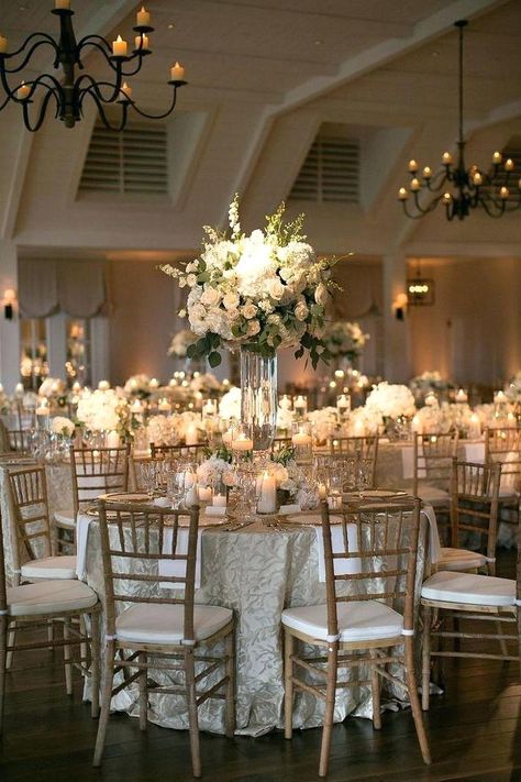 Used Wedding Decor, Wedding Reception Chairs, White Weddings Reception, White Wedding Decorations, Fun Wedding Decor, Wedding Reception Centerpieces, Reception Centerpieces, Wedding Table Decorations, Wedding Table Settings