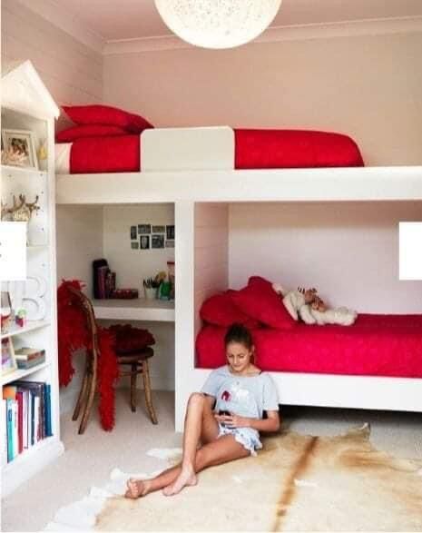 Concrete Bed, Indian Bedroom Design, Wooden Wall Design, Blue Bedroom Walls, Concrete Home Decor, Bunk Beds Built In, Indian Bedroom, Wooden Bunk Beds, Built In Bunks