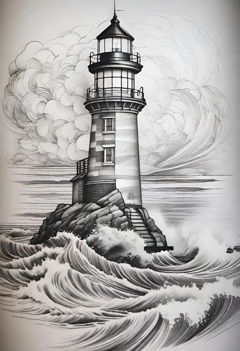 Light House Tattoo, Lighthouse Sketch, Lighthouse Drawing, Wood Burning Patterns Stencil, Navi A Vela, Lighthouse Tattoo, Lighthouses Photography, Nautical Tattoo, Pencil Sketch Images