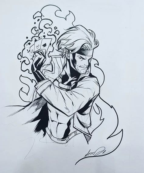 Tattoo Peito, Gambit Xmen, Gambit X Men, Gambit Marvel, Remy Lebeau, Comic Marvel, Xmen Art, Rogue Gambit, Ink Pen Art