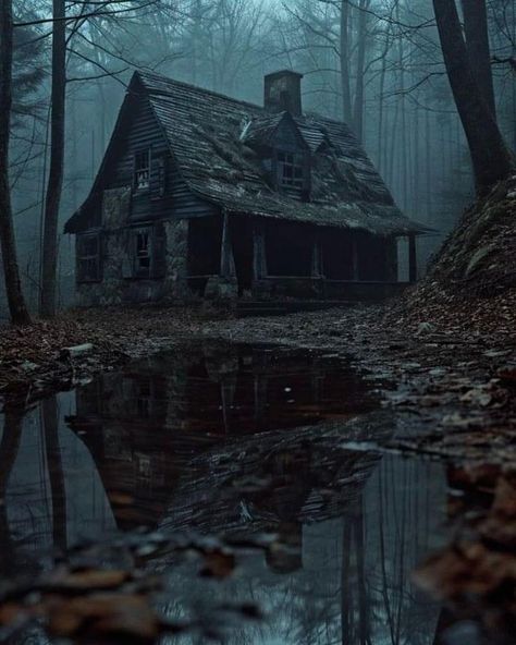 Abandoned Building In Forest, Dark Forest House, Apocalypse Home, Dark Appalachia, Appalachia Folklore, Fantasy Exterior, Dark Wood House, Abandoned Cabin In The Woods, Imaginary Appalachia