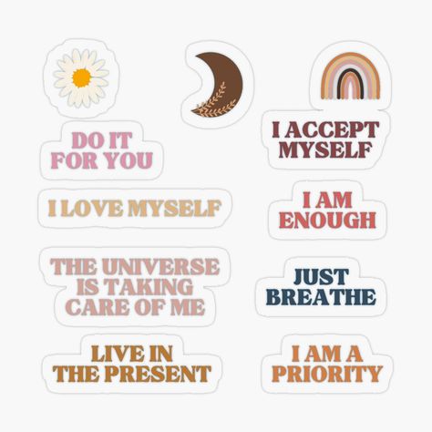 Get my art printed on awesome products. Support me at Redbubble #RBandME: https://www.redbubble.com/i/sticker/Self-love-and-spirituality-sticker-pack-by-HalcyonFairy/160605039.O9UDB?asc=u Self Love Stickers Printable, Spiritual Stickers, Self Love Stickers, Girly Stickers, Quotes Stickers, Vision Board Examples, Spiritual Manifestation, Bullet Journal Stickers, Manifestation Journal