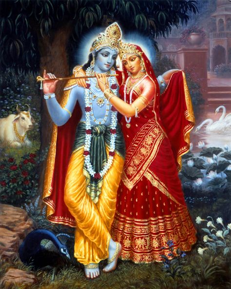 Radha and Krishna (Red Dress) Painting Art Krishna, Iskcon Krishna, Krishna Avatar, Dress Painting, Baby Krishna, Krishna Radha Painting, Radha Krishna Images, Radha Krishna Pictures, Krishna Radha