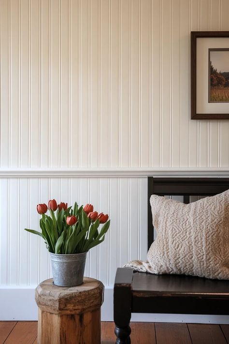 "Elevate your walls with a DIY Beadboard Accent! 🛠️🎨 A great project for adding a timeless and stylish touch to any room. 🌿✨ #BeadboardDesign #WallInspo #DIYProjects" Sideways Beadboard, Installing Beadboard, How To Put Up Beadboard Paneling, Self Adhesive Beadboard Wallpaper, Beadboard Accent Wall, Diy Beadboard, Furniture Makeover Diy, Board Design, Furniture Makeover