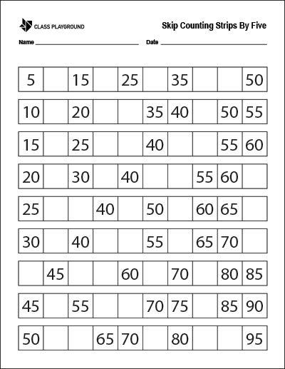 Printable Skip Counting Strips By Five Counting By Fives Activity, Skip Counting By 5's Worksheet, Skip Counting By 5, Skip Counting By 5's, Skip Counting Activities, Skip Counting Worksheets, Counting By 5's, Counting Worksheets, Math Manipulatives