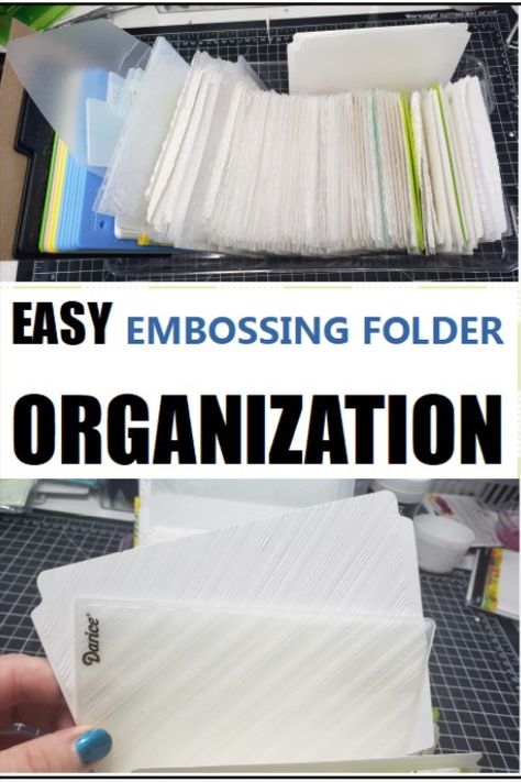 Easily organize your embossing folders making them easier to find and USE!  Super quick and easy with supplies you probably already have in your craft room! How To Store Embossing Folders, Organizing Embossing Folders, Embossing Folder Storage Ideas, Endless Card, Embossing Folder Storage, Organizing Crafts, Craft Room Organization Storage, Cuttlebug Embossing Folders, Supply Organization