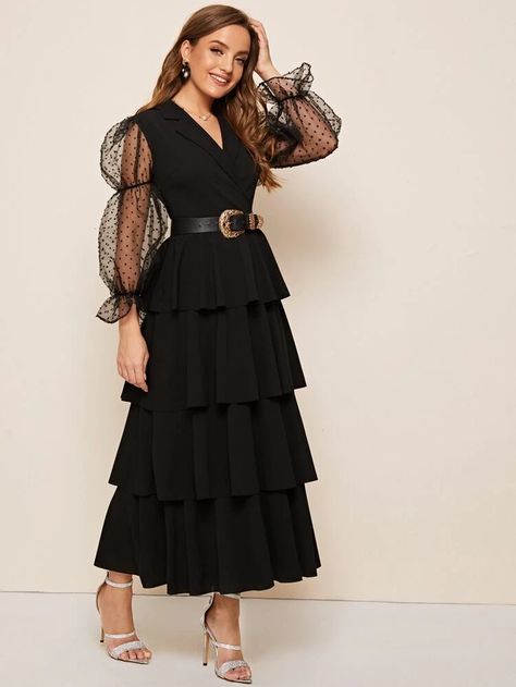 Layered One Piece Dress, Black Party Wear Dress Western, Long One Piece Dress Western Party Wear, Tutu Dress For Women Classy, Black One Piece Dress For Party, Latest One Piece Dress Western, Long One Piece Dress Western, Black Western Dress, Black Western Outfit