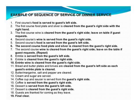 Page 34 - Banquet Server Training Banquet Server Checklist, Fine Dining Server Tips, Banquet Server Training, Server Etiquette, Banquet Server, Waiter Restaurant, Server Training, Dinning Etiquette, Server Life