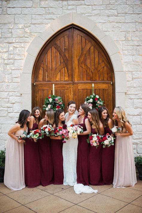 Burgundy and Mauve Amsale Bridesmaids | photography by http://www.tracyenochphotography.com Blush Fall Wedding, Burgundy Wedding Colors, Mauve Bridesmaid, Amsale Bridesmaid, Burgundy And Blush Wedding, Marsala Wedding, Autumn Bride, Burgundy Bridesmaid, Dusty Rose Wedding