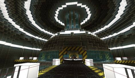 Minecraft Futuristic Base Interior, Minecraft Futuristic Building Interior, Scifi Minecraft Builds, Minecraft Lab Ideas, Minecraft Bunker Entrance, Minecraft Water Elevator, Minecraft Science Lab, Minecraft Bunker Ideas, Minecraft Tardis