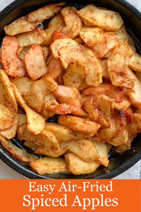 Quick and easy air-fried spiced apples. #airfryerapples #airfryerrecipes #airfriedrecipes #spicedapples #glutenfreerecipes #glutenfree Fried Apples In Air Fryer, Apple Slices In Air Fryer, Air Fryer Apple Slices, Air Fry Apple Slices, Air Fried Apple Slices, Air Fryer Apples, Air Fryer Recipes Keto, Cooks Air Fryer, Air Fried Food