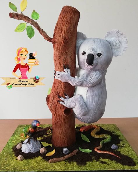 Koala cake Australian Bushland Koala Cake, Sloth Cake, Australia Cake, Sloth Cakes, Cake Competition, Airbrush Painting, 3d Cakes, Animal Cakes, 3d Cake