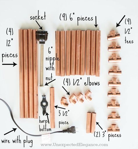 Supplies for DIY Copper Table Lamp Copper Ideas, Aarti Singh, Edison Table Lamp, Diy Table Lamp, Lamp Making, Copper Table Lamp, Diy Copper, Copper Lamp, Copper Table