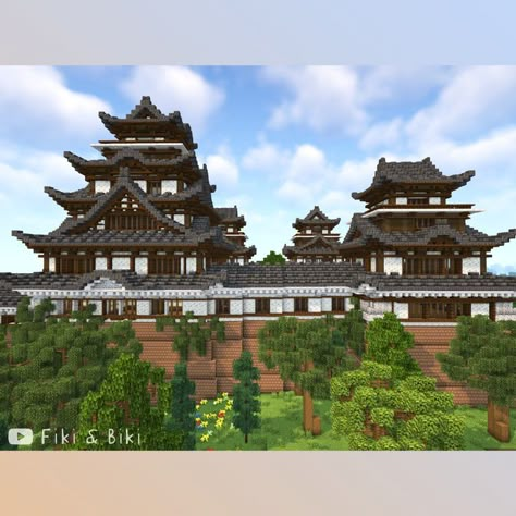 Timelapse for this build is on our YouTube channel: Fiki & Biki 🐔 (link in bio) Japanese Castle Minecraft, Minecraft Japanese House, Castle Minecraft, Minecraft Japanese, Castle Building, Himeji Castle, Minecraft Farm, Japanese Castle, Minecraft Castle