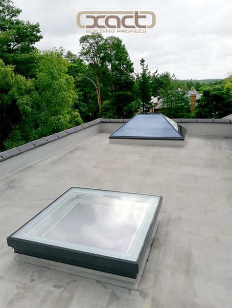 XACT Pure Glass Roof Lantern and the XACT Pure Glass Opening Flat Roof Light installed on a detached property in Sunningdale, Ascot. The frameless roof lantern design has a timeless appeal. Click or tap to find out more... Glass Roof Lights, Floor To Roof Windows, Glass Roof Design Rooftops, Sunroof House Glass Roof, Sky Light Ideas Glass Roof, Roof Glass Design, Sky Light Design, Skylights Ideas Roof Light, Skylight Design Roof Light