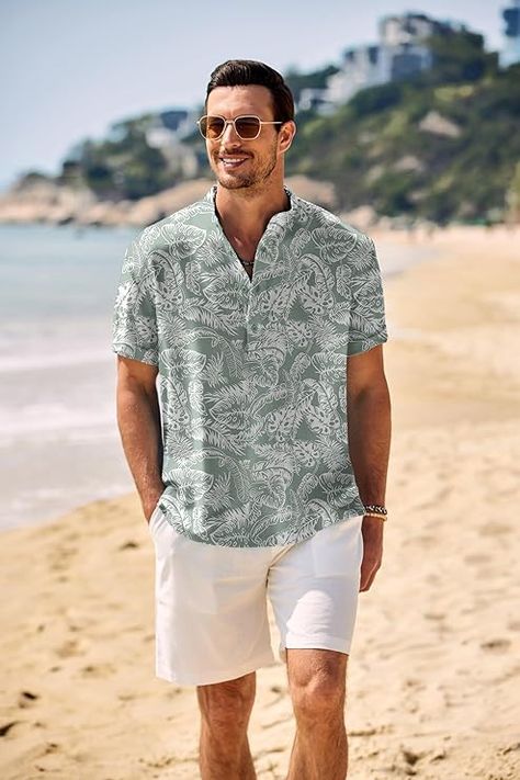 Men henley shirts made of soft and comfortable fabric. Feature with skin friendly, lightweight and breathable, wrinkle free, which can provide you comfort wearing experience and keeps you cool and relaxed in summer. Honduras Wedding, 2025 Outfits, Mens Resort Wear, Beach Hippie, Hippie T Shirts, Resort Shirt, Hippie Shirt, Mens Henley, Henley Shirt