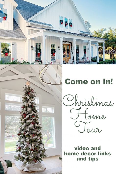 Christmas Home Tour 2023 | Simple Festive Decor Ideas & Links ⋆ The Old Barn Open Concept Christmas Decorating, Barndominium Christmas, Christmas Farmhouse Decor Ideas, Farmhouse Christmas Entryway, Country House Christmas, Tiny House Christmas, Festive Decor Ideas, Christmas Home Tours, Farmhouse Christmas Decor Ideas