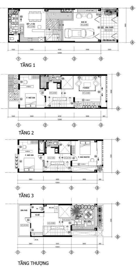 Narrow House Designs, Nha Pho, Narrow House Plans, Narrow Lot House, Craftsman Style House, Architectural Floor Plans, Villa Plan, Narrow House, Model House Plan