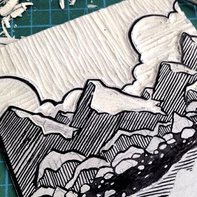 Mat Pringle: Look Out Mountain Look Out Sea linocut print Sea Linocut, Linoleum Printmaking, Relief Printmaking, Linoleum Print, Linocut Printmaking, Lino Art, Lino Cuts, Lino Printing, Relief Printing