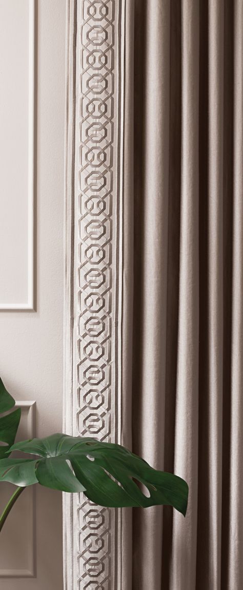 Samuel and Sons Passementerie Curtain Trim, Finials For Curtain Rods, Curtain Rod Hardware, Samuel And Sons, Interior Windows, Green Curtains, Embroidered Border, Showroom Design, Custom Drapes