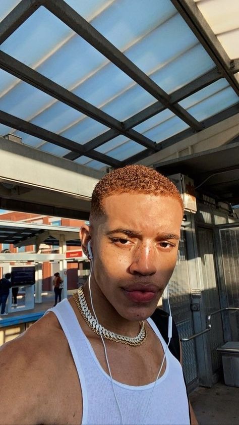 Brown Dyed Hair Men, Ginger Hair Men Black, Buzzcut Men Black, Black Men Buzzcut, Black Men Hair Color Ideas, Mens Hair Dye Ideas Colour, Ginger Buzzcut, Short Hair Black Men, Black Men Hair Colour