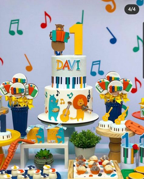 Music Birthday Party Theme, Musical Birthday Party, Happy Birthday B, 1st Birthday Boy Themes, Music Party Decorations, Music Birthday Party, Music Theme Birthday, Baby Birthday Party Theme, Bubble Birthday