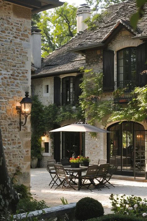 White Stone House Exterior French Country, Traditional French Country Home, French Normandy Interior Design, Stone Country House, Dark French Country, Home Exterior Aesthetic, French House Aesthetic, French House Exterior, European House Design