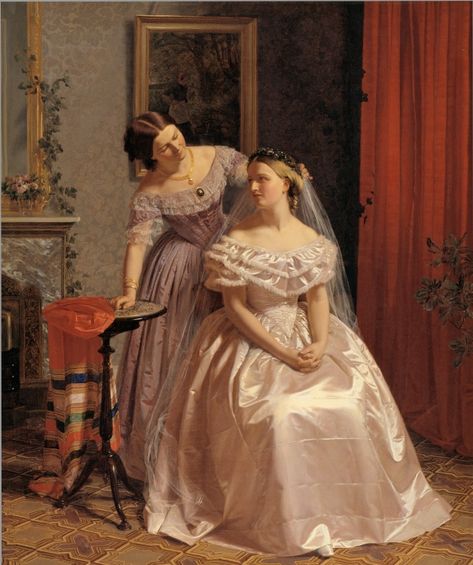 19th Century Marriage Manuals: Advice for Young Wives | Mimi Matthews Victorian Paintings, Vintage Wedding Photos, Beautiful Beach Wedding, Historical Painting, Historical Art, Vintage Bride, Romantic Art, Classical Art, Historical Dresses