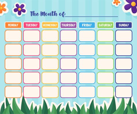 Cute Monthly Calendar, Blank Monthly Calendar Printable, Blank Calendar Printable, Name Activities Preschool, Conference Forms, Adventure Crafts, Curtains Vector, Calendar For Kids, Calendar Design Template