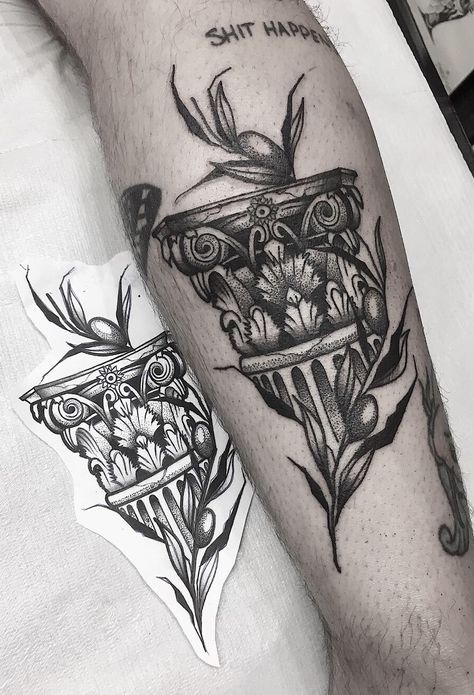 Column Tattoo, Olive Branch Tattoo, Castle Tattoo, Branch Tattoo, Greek Tattoos, Incredible Tattoos, Wire Jewelry Designs, Book Tattoo, Dainty Tattoos