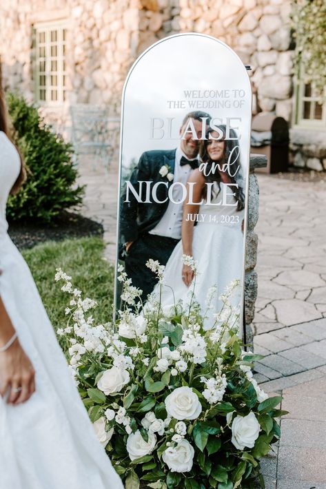 Being a part of this classic and elegant Massachusetts wedding at Willowdale Estate was a dream come true. It was filled with beautiful elegant wedding decor! See tons of elegant wedding bouquets and flowers, elegant wedding photos, elegant wedding dress ideas. Book Genevieve for your classic wedding or elegant wedding day in Boston at https://genevievephotography.com/! Bridal Shower Signs Entrance Mirror, Elegant Minimalist Wedding Decor, Classic Elegant Wedding Decor, Elegant Wedding Photos, Boston Wedding Dress, Mirror Wedding Signs, Willowdale Estate, Wedding Entrance Sign, Elegant Wedding Ideas