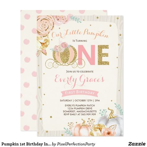 Pumpkin 1st Birthday Invitation Rustic Pink Gold Fall 1st Birthdays, Princess Invitation, Pumpkin 1st Birthdays, Pumpkin First Birthday, Gold First Birthday, Fiesta Birthday Party, 1st Birthday Party Invitations, Pumpkin Birthday, Party Deco