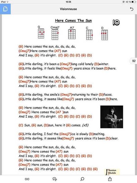 Here Comes The Sun Ukulele Chords, Here Comes The Sun Ukulele, Ukelele Chords Ukulele Songs, Ukulele Songs Beginner, Easy Ukulele Songs, Song Chords, Learning Ukulele, Ukulele Chords Chart, Cool Ukulele