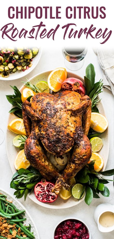 This Chipotle Citrus Thanksgiving Turkey Recipe is juicy, tender and roasted to golden perfection for the best holiday feast! #thanksgiving #turkey #thanksgivingturkey Thanksgiving Turkey Recipe, Best Thanksgiving Recipes, Foodie Crush, Turkey Recipes Thanksgiving, Delicious Thanksgiving, Turkey Recipe, Holiday Feast, Thanksgiving Menu, Cranberry Sauce