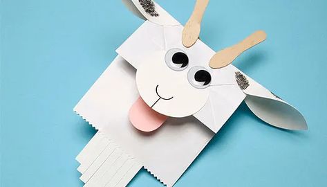 Paper Baaa-g Goat Puppet - Focus on the Family Goat Puppet, Goat Crafts, Storytime Crafts, Farm Animal Crafts, Paper Bag Crafts, Animal Craft, Paper Bag Puppets, Art Activities For Toddlers, Chinese New Year Crafts