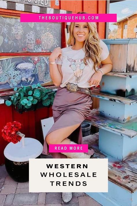 Now trending: western fashion! No longer just for the ranch, western fashion is hot right now and shoppers are loving it. Boutique owners, you’ll want to get your hands on some western wholesale ASAP! #boutiquewholesale #westernwholesale #wholesalebuying #bestwholesalers #boutiquetips #boutiqueownertips #boutiquelife #Boutiqueboss Wholesale Clothing Distributors, Western Glam, Boutique Names, Wholesale Boutique Clothing, Boutique Wholesale, Western Boutique, Mobile Boutique, Boho Boutique, Dog Boutique