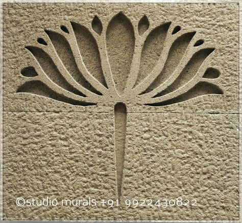 Lotus pattern Carving done in siporex block. #handcrafted #artwork By Studio Murals, pune India Mandir Jali Pattern, Cnc Lotus Design, Lotus Mural Wall Art, Lotus On Wall, Siporex Carving, Lotus Artwork, Paper Room Decor, Cnc Pattern, Wall Carvings