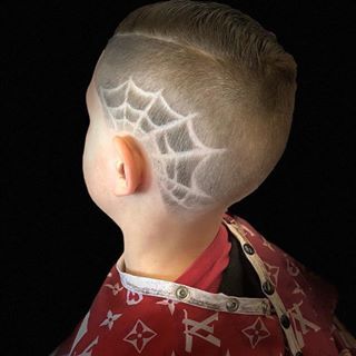 Boys Hair Cuts With Design, Side Hair Designs Men, Hair Fade Designs, Lighting Bolt Haircut, Lightening Bolt In Haircut, Boys Design Haircut, Lighting Bolt Hair Design Boys, Spider Man Haircut Design, Boys Haircut Lightning Bolt