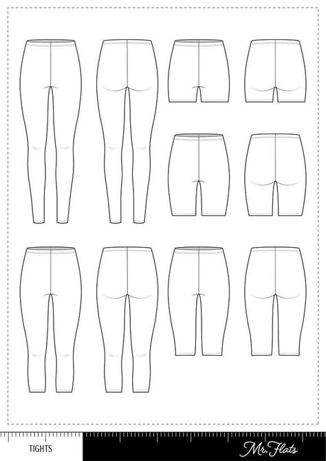 Explore modern outerwear in a fashion design sketchbook, showcasing contemporary and stylish cold-weather garment ideas. Activewear Flat Sketch, Leggings Flat Sketch, Leggings Technical Drawing, Leggings Template, Tights Drawing, Flat Sketches Fashion, Sports Wear Fashion Illustration, Flat Fashion Sketch, Shorts Sketch