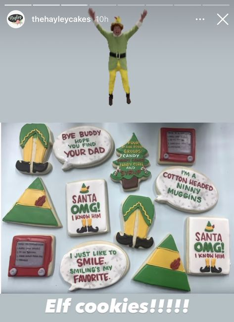 Movie Cookies Decorated, Decorating With Bells, Elf Christmas Cookies, Movie Cookies, Christmas Sugar Cookie, Large Cookies, Mom On Timeout, Elf Cookies, Cotton Headed Ninny Muggins