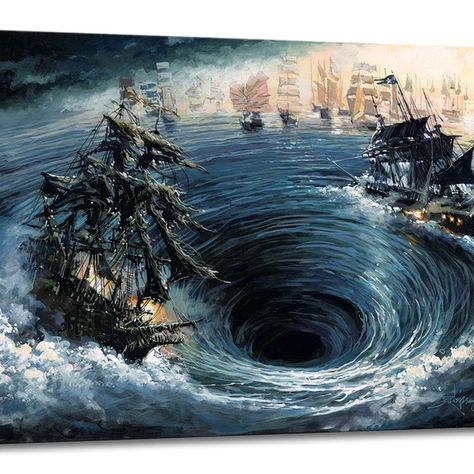 pirates Battle Of Calypso's Maelstrom Rodel Gonzalez HD prints on canvas unframed 16x21inch Black Pearl Pirates Of The Caribbean, Pirates Of The Caribbean Painting, Pearl Drawing, Black Pearl Ship, Kaptan Jack Sparrow, Pirate Tattoo, Navi A Vela, Pirates Life, The Black Pearl