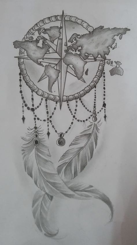 Dreamcatcher Compass Tattoo, Compass Dreamcatcher Tattoo, Dream Catcher Compass Tattoo, Dreamcatcher Tattoo For Men, Compass Dreamcatcher, Compass Tattoo Ideas, Compas Tattoo, Atrapasueños Tattoo, Beautiful Spine Tattoos