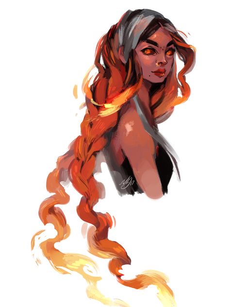 Fire Hair Drawing, Fire Character Design, Fire Genasi, Fire Character, Character Design Cartoon, Fire Hair, By Any Means Necessary, Dungeons And Dragons Characters, Dnd Art